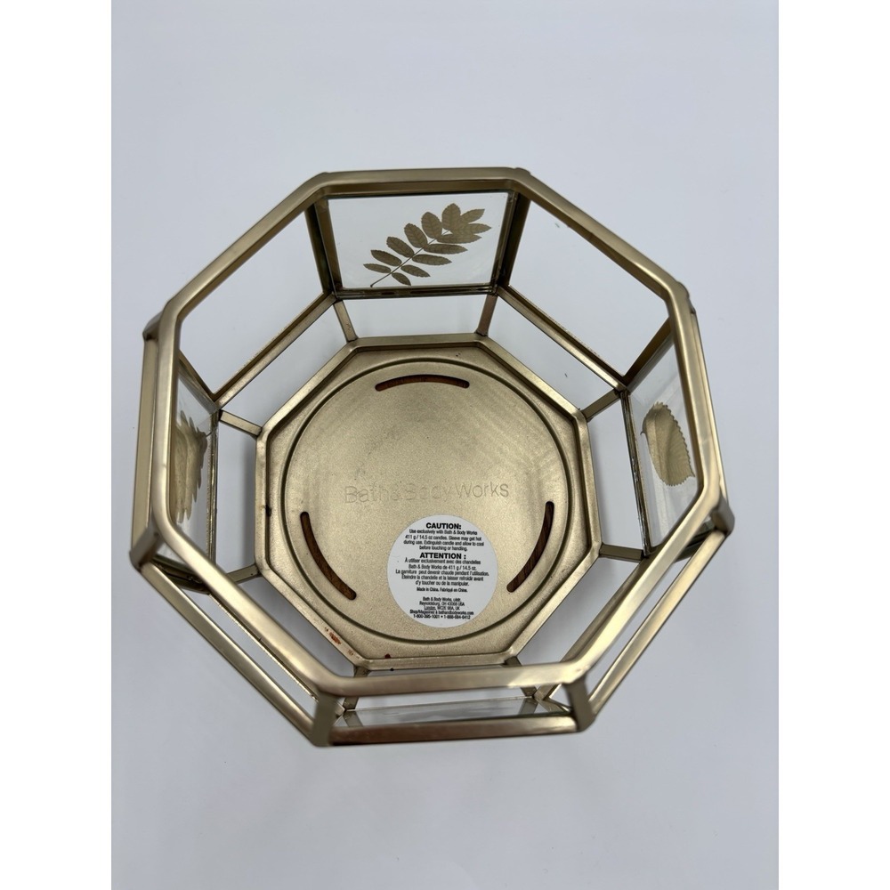 Bath & Body Works Gold Leaves Wood Base 3 Wick Candle Holder Sleeve - Picture 5 of 7